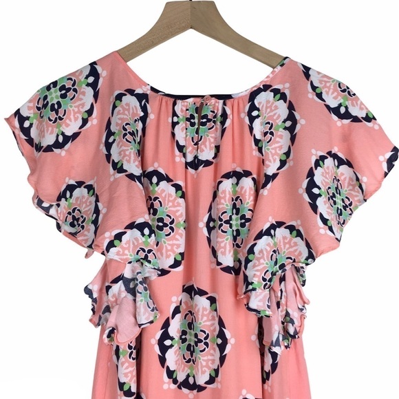 CROWN & IVY Dress Elephants Floral Medallion Boho Flutter Sleeve Mini Size Small - Picture 5 of 10